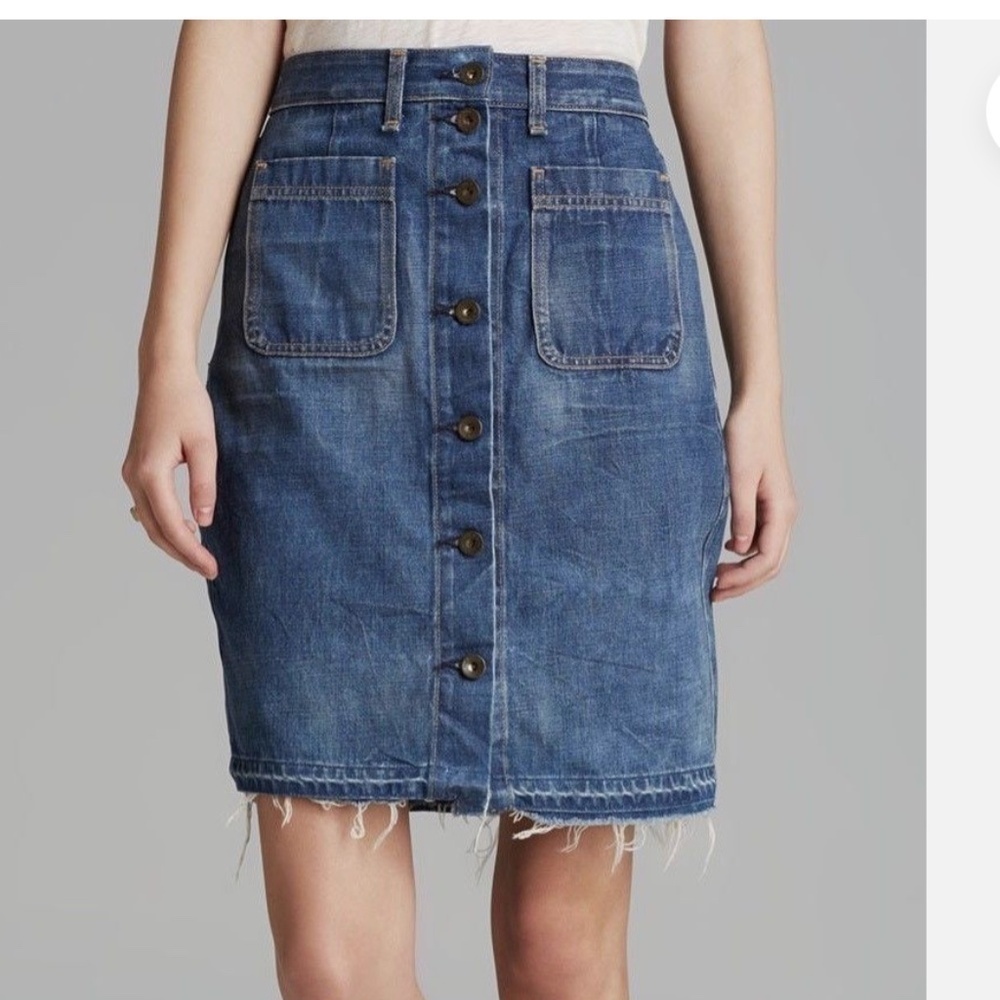 Rag & Bone Santa Cruz Button Front Cotton Denim Raw Hem Mini Skirt Sz 30 EUC